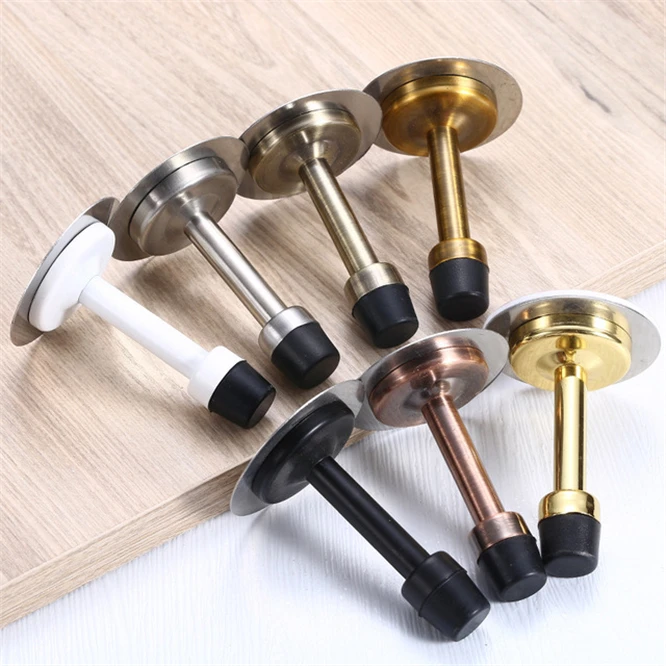 100pcs Gold Black Stainless Steel Door Stopper Sticker Door Holders Catch Floor Wall Mounted Nail-free Doorstop Door Hardware