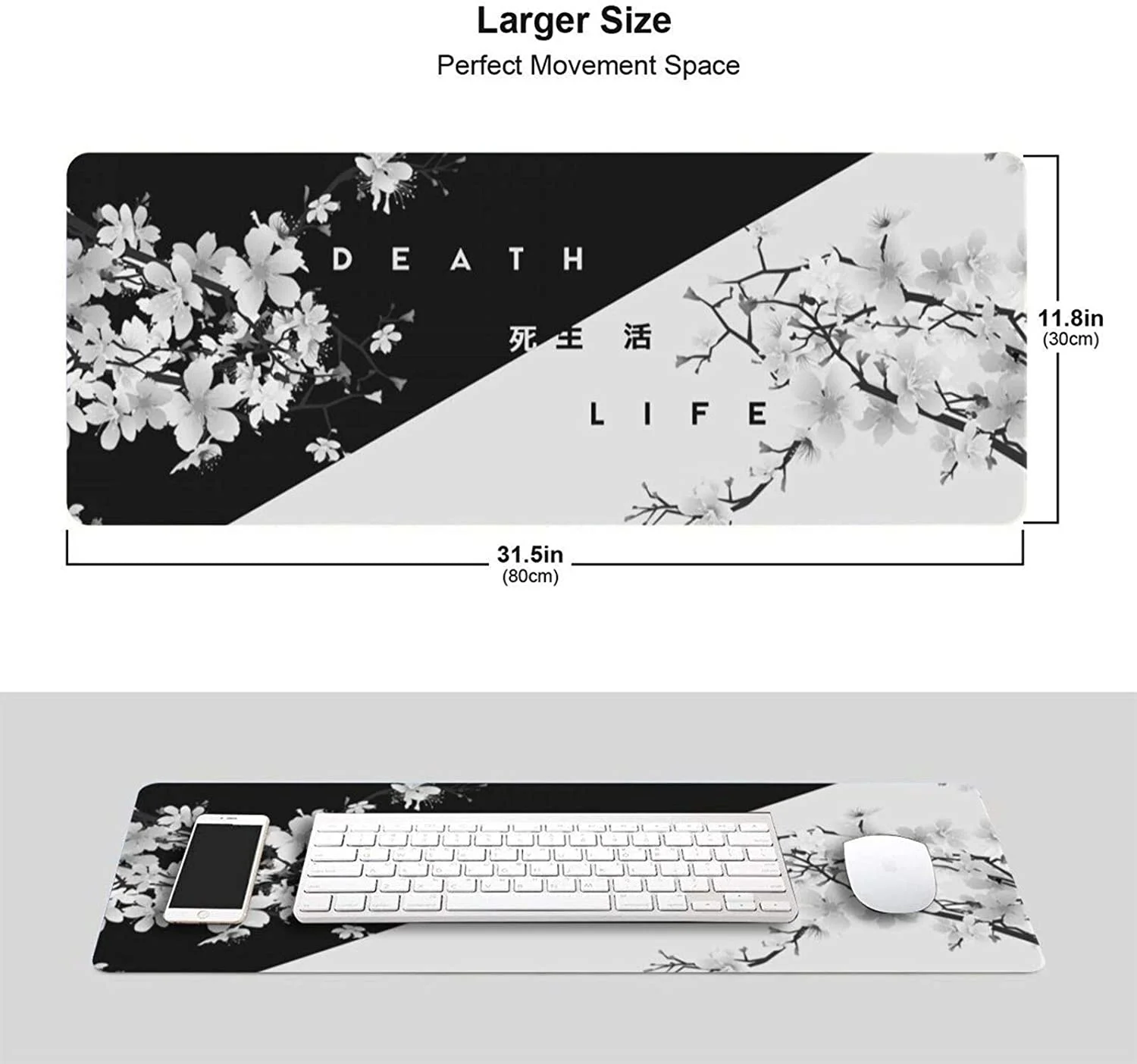 Black and White Cherry Blossom Mousepad Custom Home Computer Keyboard Pad Desk Mat Laptop Soft Anti-slip Table Mat XXL Mouse pad