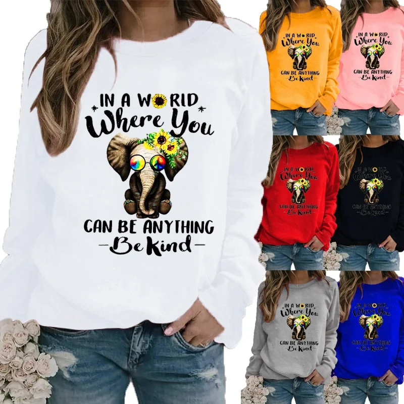 

Winter Lady Fashion Plus Size Long Sleeved Round Neck Print Sweatshirt Women Casual Tops & Blouses Loose T Shirt