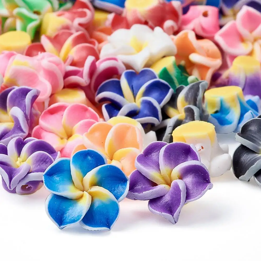 

200pcs Mixed Color Handmade Polymer Clay 3D Flower Plumeria Beads 12/15/20mm for Earring Necklace Bracelets Making DIY Hole: 2mm