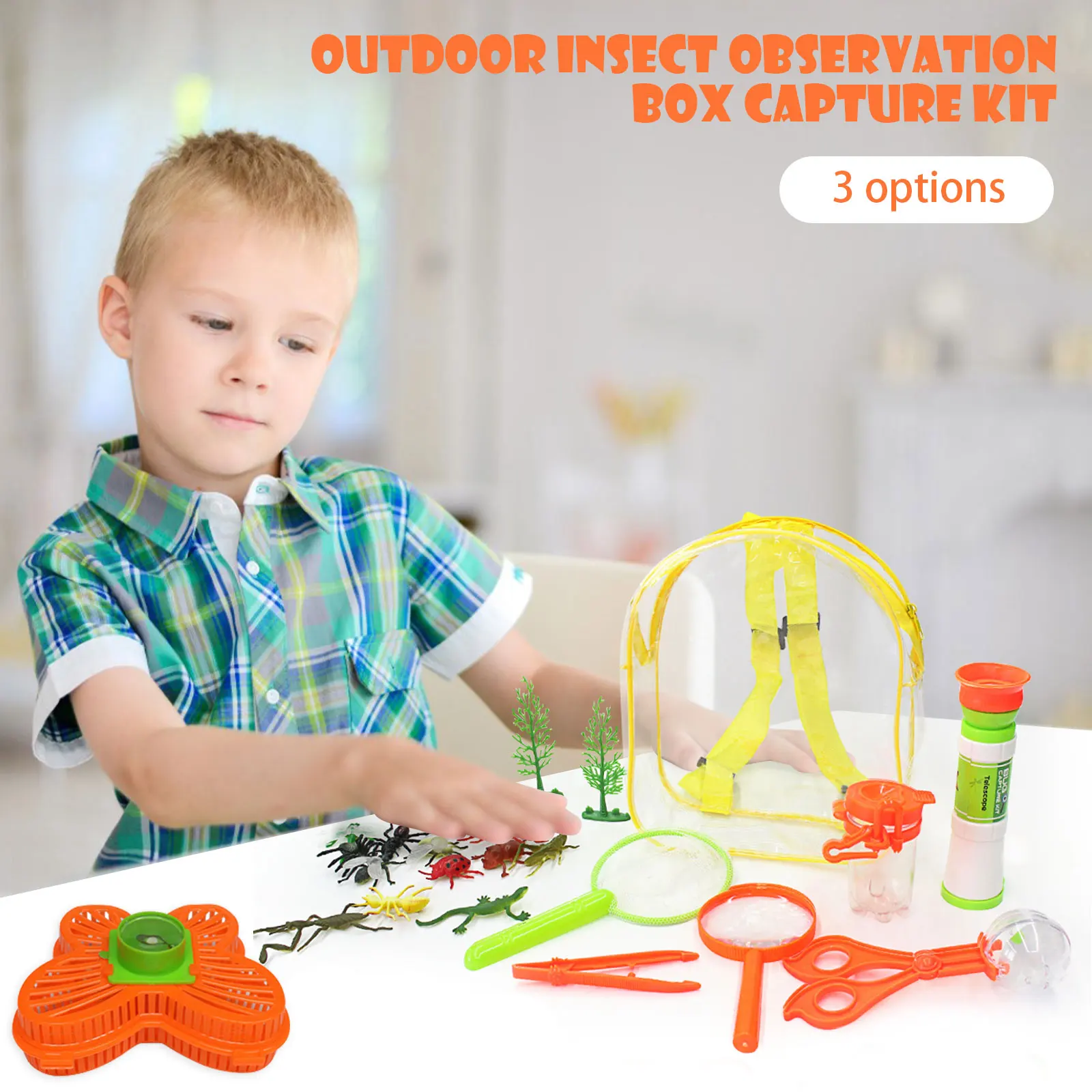 

22Pcs Insects Toys Set with Telescope Insect Net Observation Box Outdoor Insect Capture Kit Scientific Educational Toys for Kids