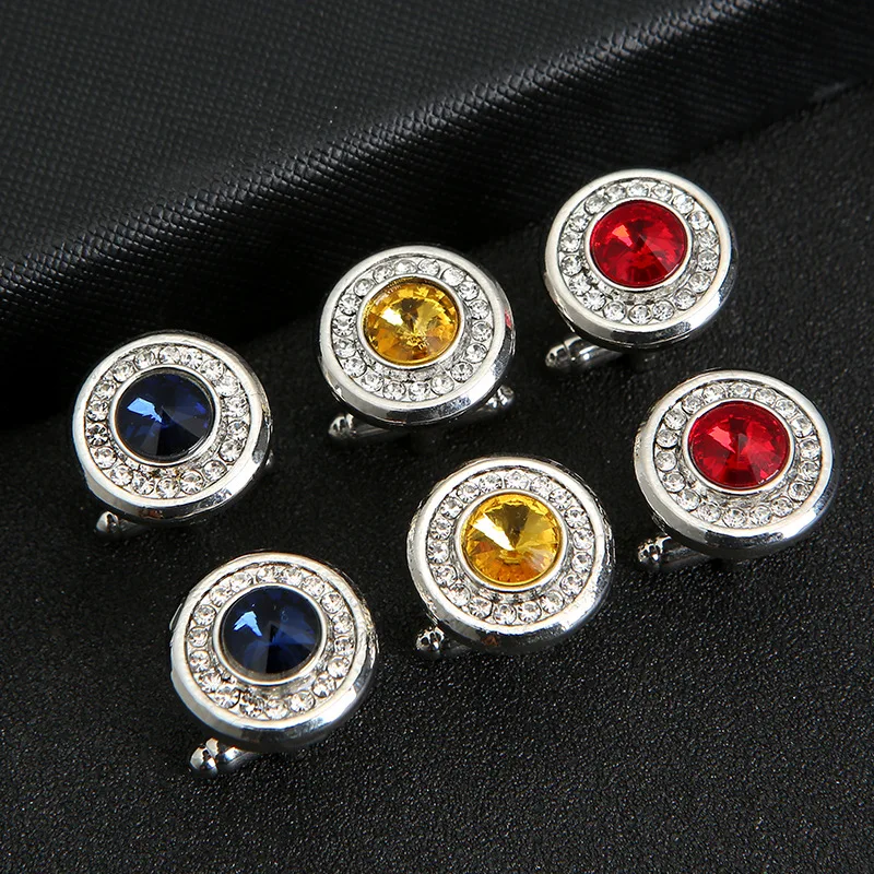 Luxus Cubic Zirkon herren Manschettenknöpfe Runde Strass Hemd Manschettenknopf Klassische Französisch Anzug Manschette Taste Qualität Schmuck Geschenk für Mann – Detail 3