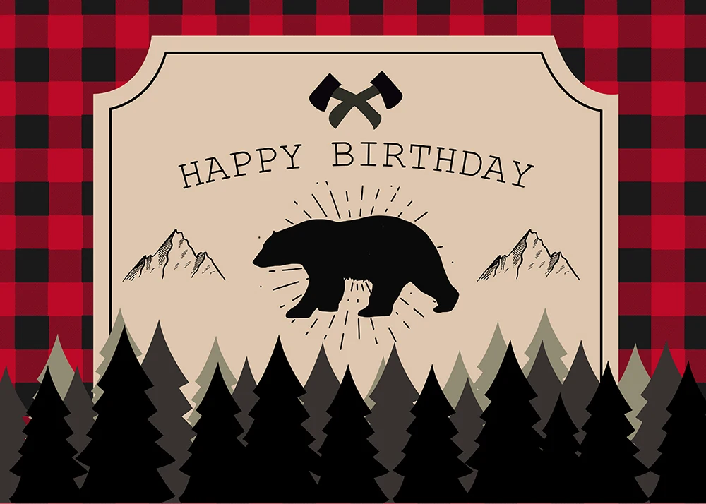 Lumberjack 1st วันเกิดเด็กสีแดงสีดำ Buffalo ลายสก๊อต Camping ผจญภัย Tribal Party Table Decor แบนเนอร์พื้นหลัง