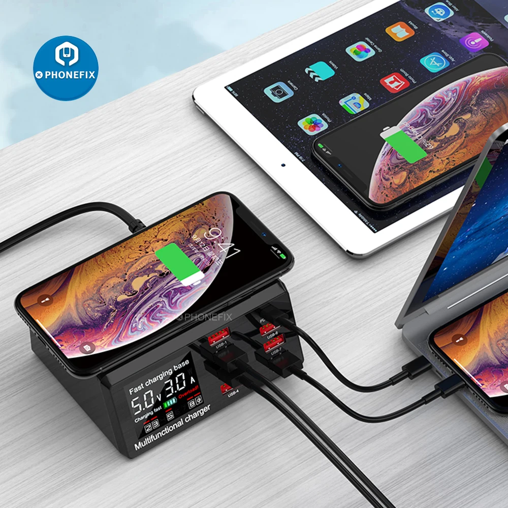 100W 8 Ports USB Fast Charging Station Quick Charge 3.0 Adapter HUB Wireless Dock Station PD Fast Charger For Mobile Device
