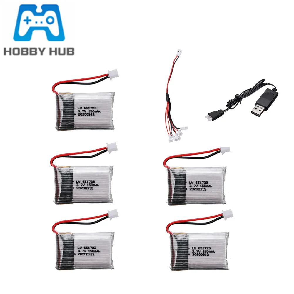 3.7V 150mAh For H20 Syma M67 U839 S8 RC Quadcopter Drone Spares Parts 651723 3.7V Lipo Battery 1.25mm plug +Charger Set