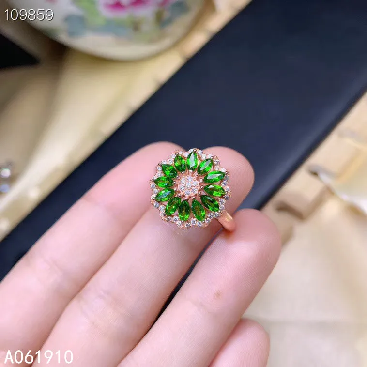 

KJJEAXCMY fine jewelry 925 sterling silver inlaid natural diopside female ring popular support detection fashion