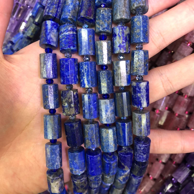 Natural  Lapis Lazuli Faceted Cylinder Spacer Tube Beads Column Shaped Loose Beads For DIY Jewelry Making MY210403