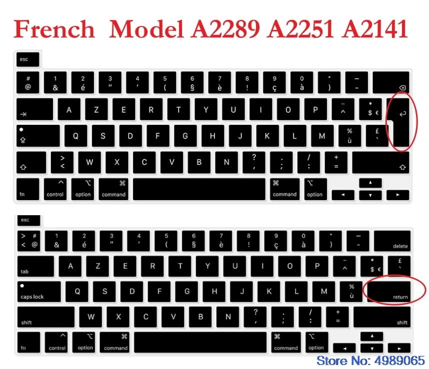 AZERTY Keyboard Cover Skin French  Cover Protector for MacBook Pro 13 inch 2020 Model A2289 A2251 & Mac book 16 inch Model A2141