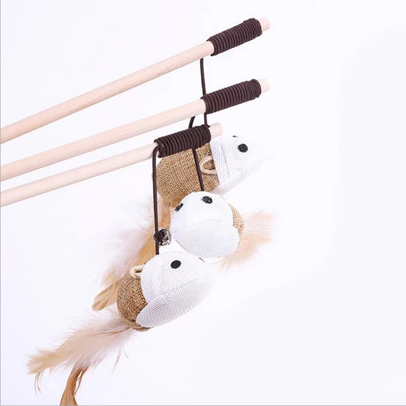 1pc Funny Kitten Cat Teaser Interactive Toy Rod and Feather Toys For Cats Teaser Interactive Toy Rod Cats toys Stick Mouse Toys