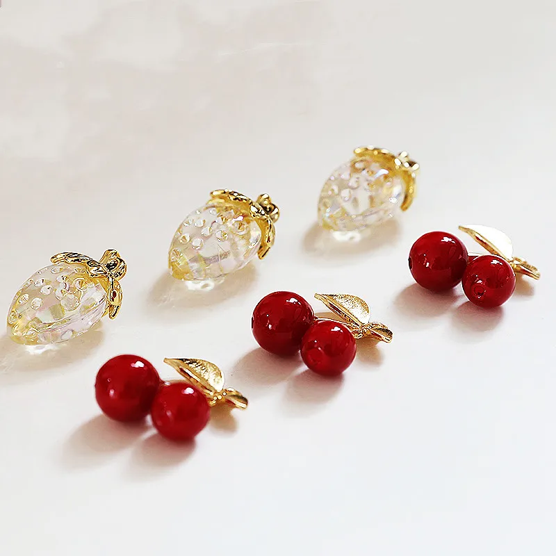 

Resin Simulation Crystal Strawberry Cherry Fruit Pendant Charms For D I Y Fashion Jewelry Making Finding Accessories