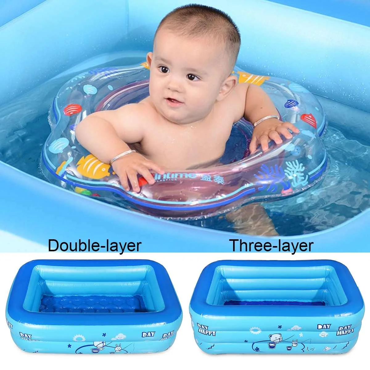 

120cm 2/3Layers Inflatable Square Swimming Pool Children Inflatable Pool Bathing Tub Baby Kid Home Outdoor Large Swimming Pool