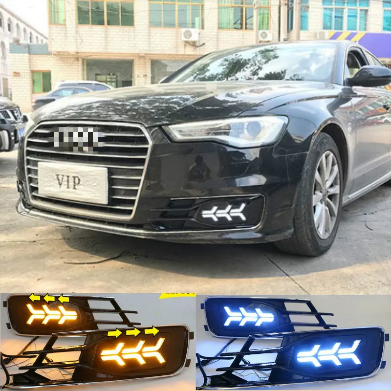 For Audi A6L 2016-2018 with Dynamic moving yellow turn signal and blue night running lightLED drl daytime running light