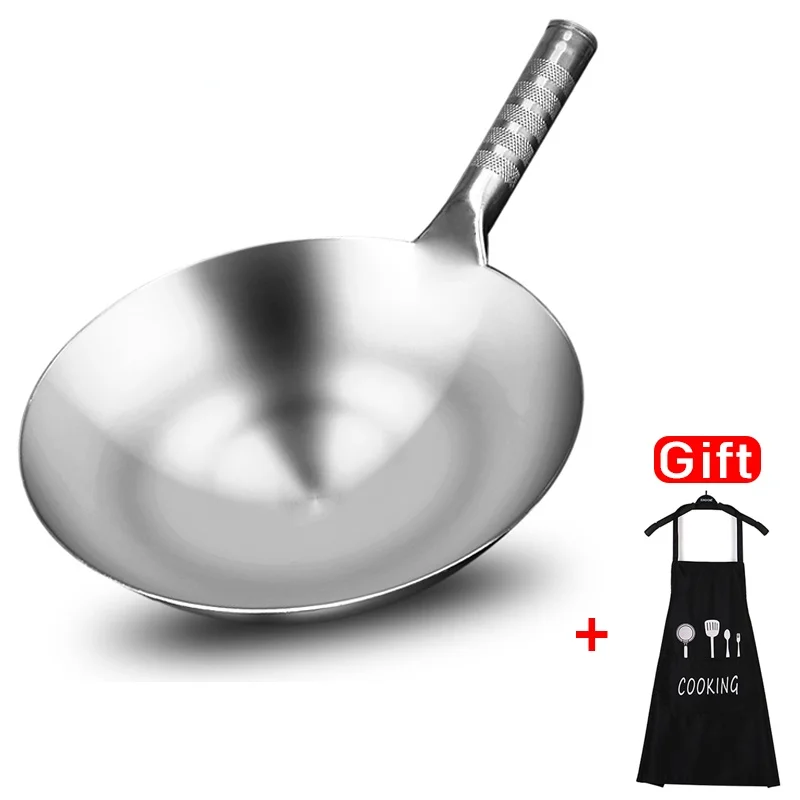 32cm Chinese Traditional Handmade Wok,Stainless Steel Non Stick Wok Pan, 1.8mm Thick No Rust Gas Wok Cooker Pan Cooking for Gift