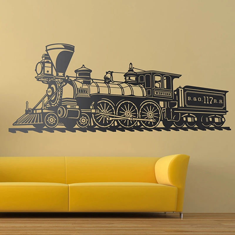 Vintage Train Wall Sticker Decal Playrom  Man Cave Kids Room Old Train Transportation Car Truck Vinyl Home Decor