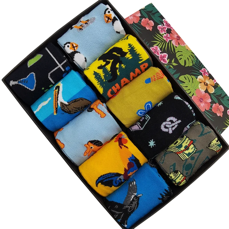 

10 Pairs/Pack Men Women Fun Funky Crazy Novelty Colorful Patterned Funny Dress Socks Luxury Fancy Cool Casual Happy Cotton Socks