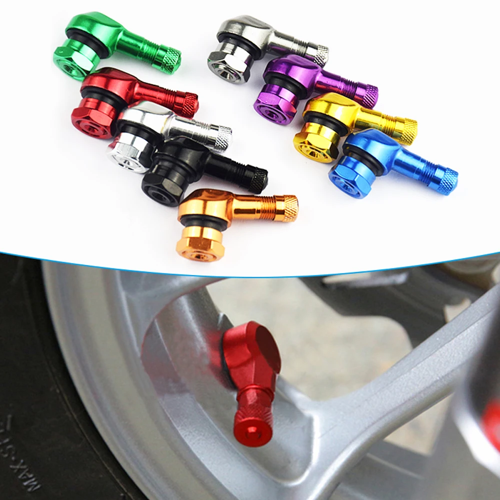 DSYCAR 2Pcs 90 Degree CNC Motorcycle Tire Valve Stems -Universal Motorcycle Aluminum Wheels Tire NCY Leak-proof TWPO Valve Caps