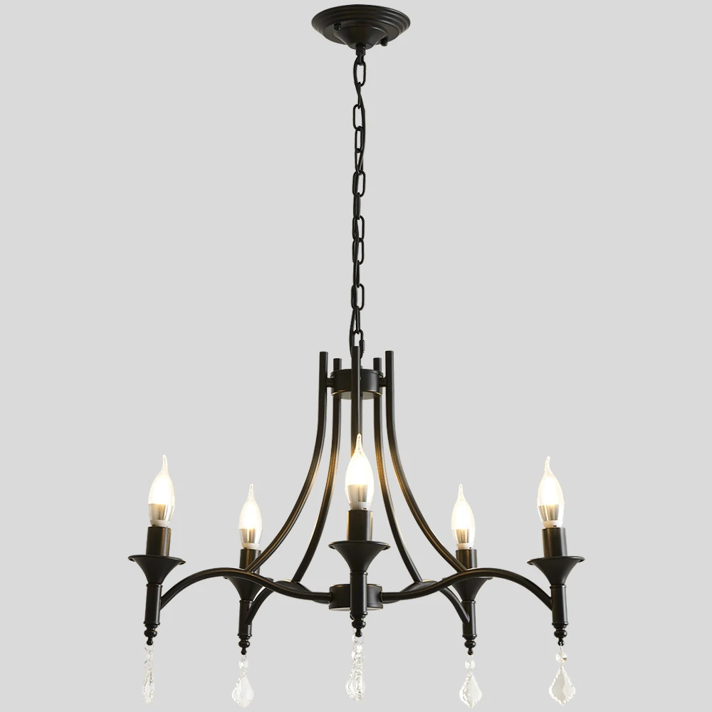 America Wrought Iron Crystal Chandelier Ceiling lamp E14 LED Candle Lights Lighting 5 Heads Fixture Indoor Living Room Bedroom