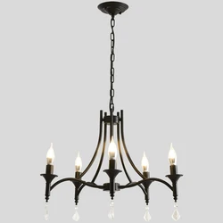 America Wrought Iron Crystal Chandelier Ceiling lamp E14 LED Candle Lights Lighting 5 Heads Fixture Indoor  Living Room Bedroom