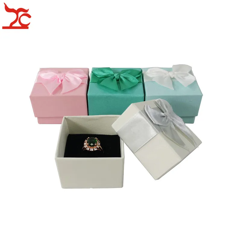 Fashion Color Paper Jewelry Gift Box Pink White Blue Ring Storage Organizer Gift Ribbon Box 5*5*3.8cm Wholesale 24Pcs/lot