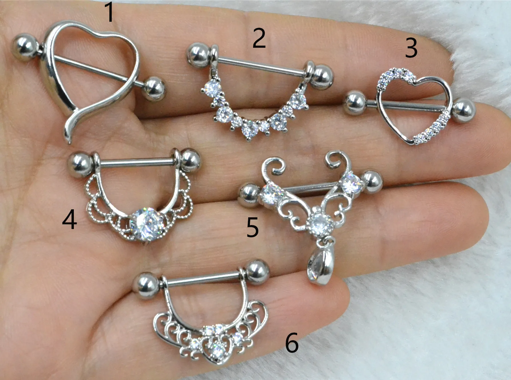 

50PCS Mix Styles Body Jewelry- CZ Gems Heart Nipple Breast Piercing Nipple Barbells Punk 14G Body Piercing Jewelry