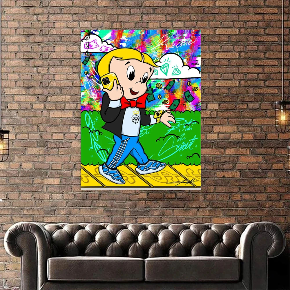 Prints Painting Modular Cartoon Cute Boy Rich Pictures Iphone Canvas Wall Art Home Decor Cool Modern Bedside Background Poster