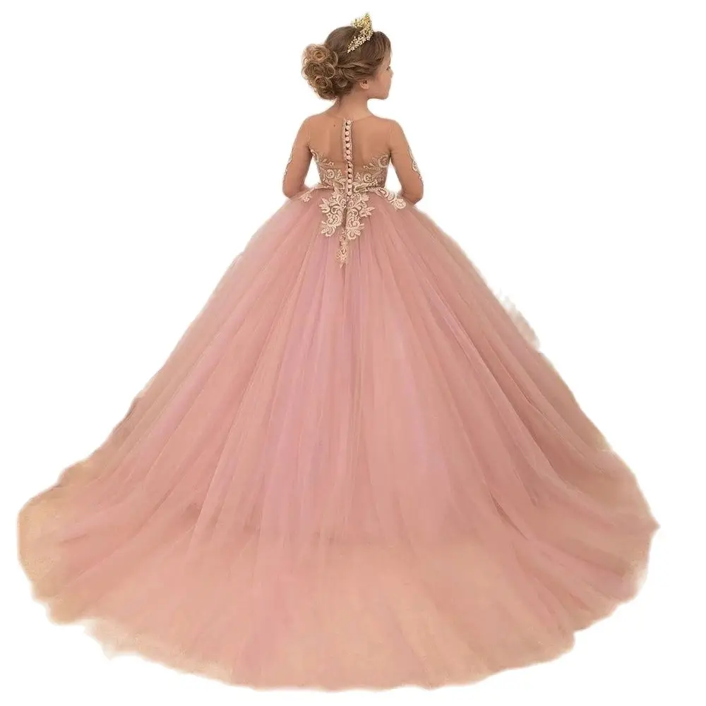

Puffy Lace Baby Girl Party Dress Kids Layers Flower Girl Dresses Hi-Low Princess Dress Cute First Communion Gowns