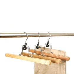 Natural Solid Wood Pants Hanger Non-slip No Trace Hanger Pants Hangers Skirt Hangers Clips Slack Hanger