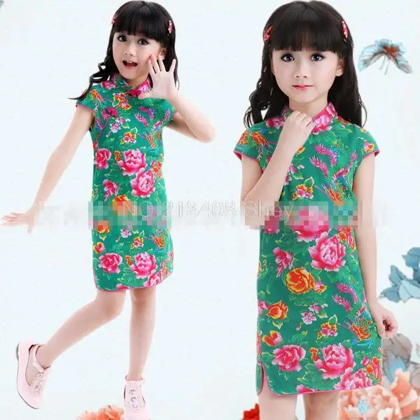 2014 new Retro Chinese Kid Child Girl Baby Peacock Cheongsam Dress / Qipao/chi-pao/cheongsam 1-8Y Clothes