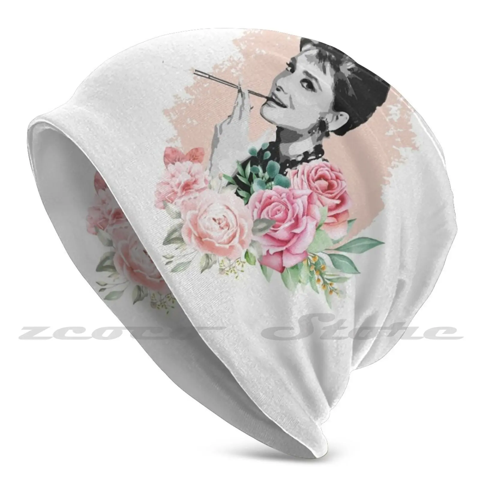 Audrey Hepburn T-Shirt Sticker Flowers Illustration Hoodie Notebook Flowers Floral Watercolor Knit Hat Elastic Soft