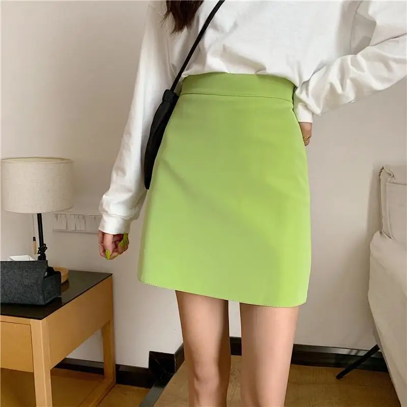 Green Fashion Burgundy Short Skirt A- Line Skirt High Kidney Autumn Woman Skirts Faldas Jupe