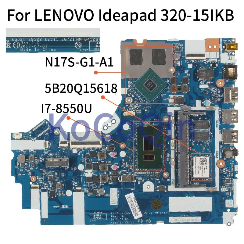 For LENOVO Ideapad 320-15IKB 520-15IKB I7-8550U 920MX Notebook Mainboard NM-B452 N17S-G1-A1 with 4GB RAM DDR4 Laptop Motherboard