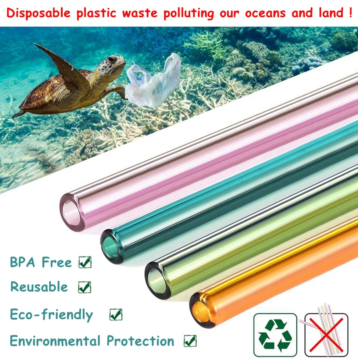 8 Pcs Colorful Reusable Glass Straws, 8\