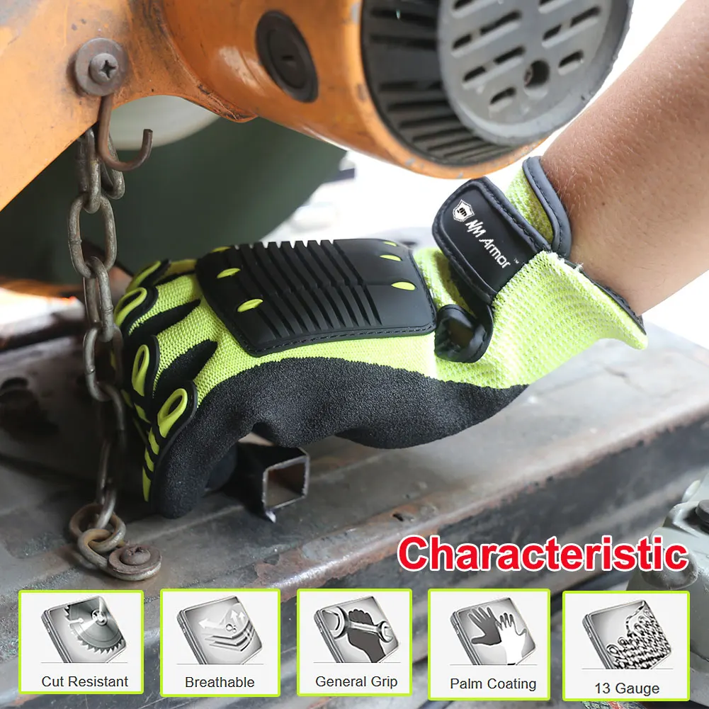 100% hohe Qualität Cut Beständig Anti Vibration Sicherheit Arbeit Handschuh Mit TPR Mechanik Industrie Arbeits Handschuhe ANSI Cut Level A6.