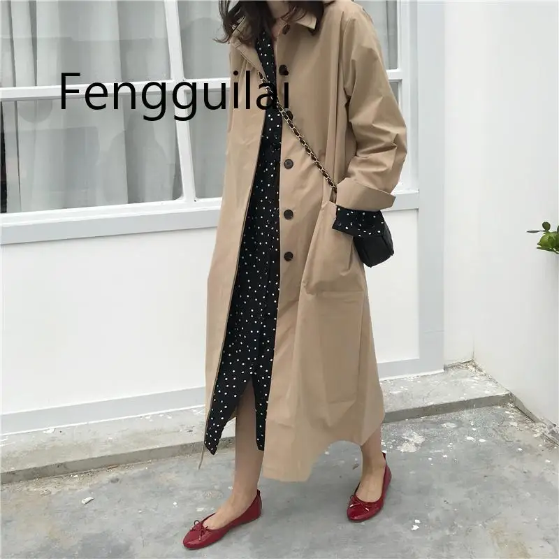 

Women Autumn Long Sleeve Double Breasted Long Trench Coat Female Pocket Straight Shirt Windbreaker Manteau Femme Hiver Overcoat