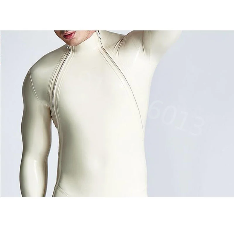 Handmade Male  Bodysuit Latex Rubber Catsuit with Double-Diagonal Zipper Custom Made Jumpsuit Men Cosplay Costumes