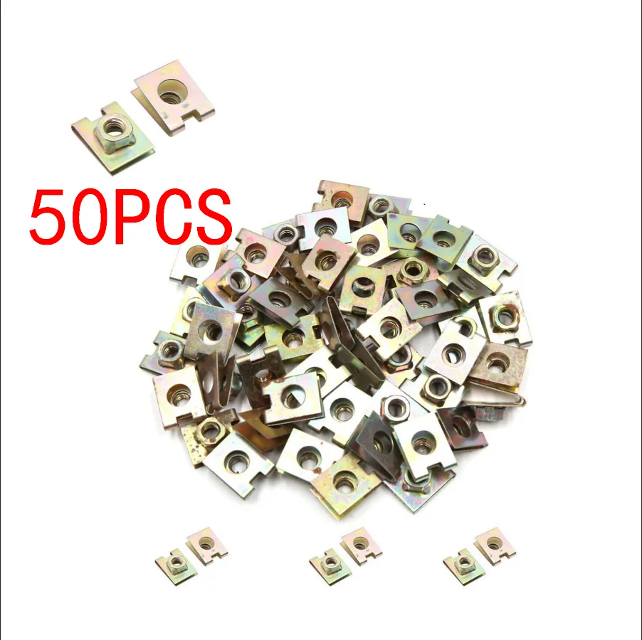 50pcs Spring Metal Plate Car Door Panel Mudguard U Screw Speed Clips M6 Nuts