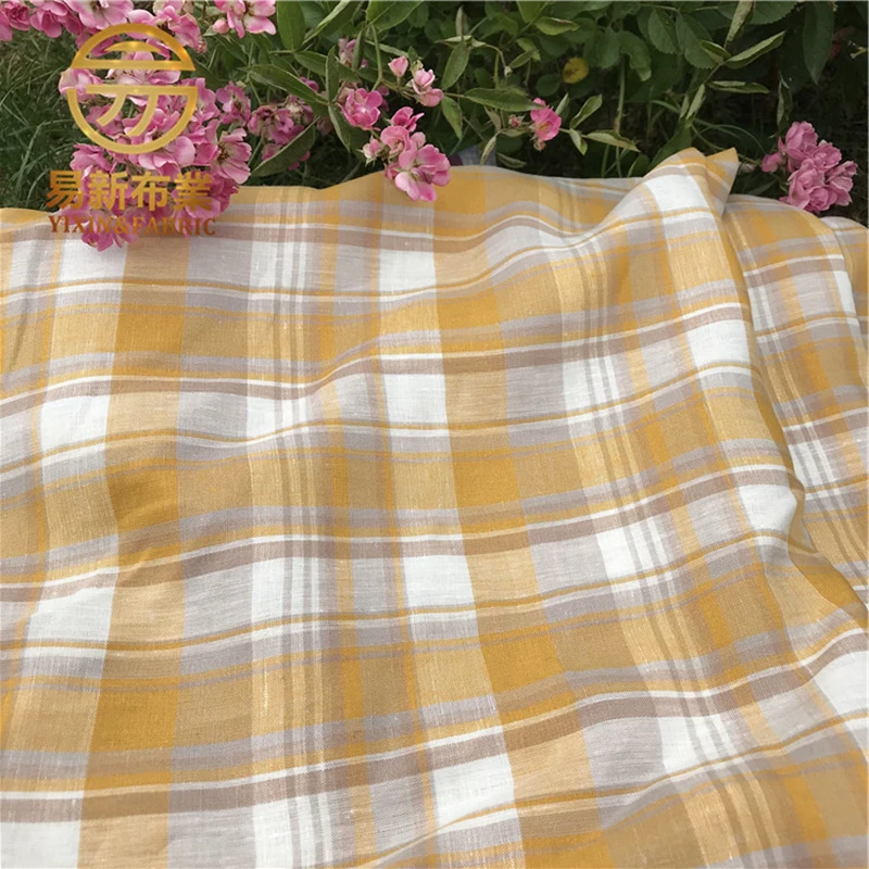 High Quality 100% Pure Linen Yarn-dyed Fabric For Sewing Cloth Dresses Robe Summer Thin DIY Handmade Designer Plaid Fabric