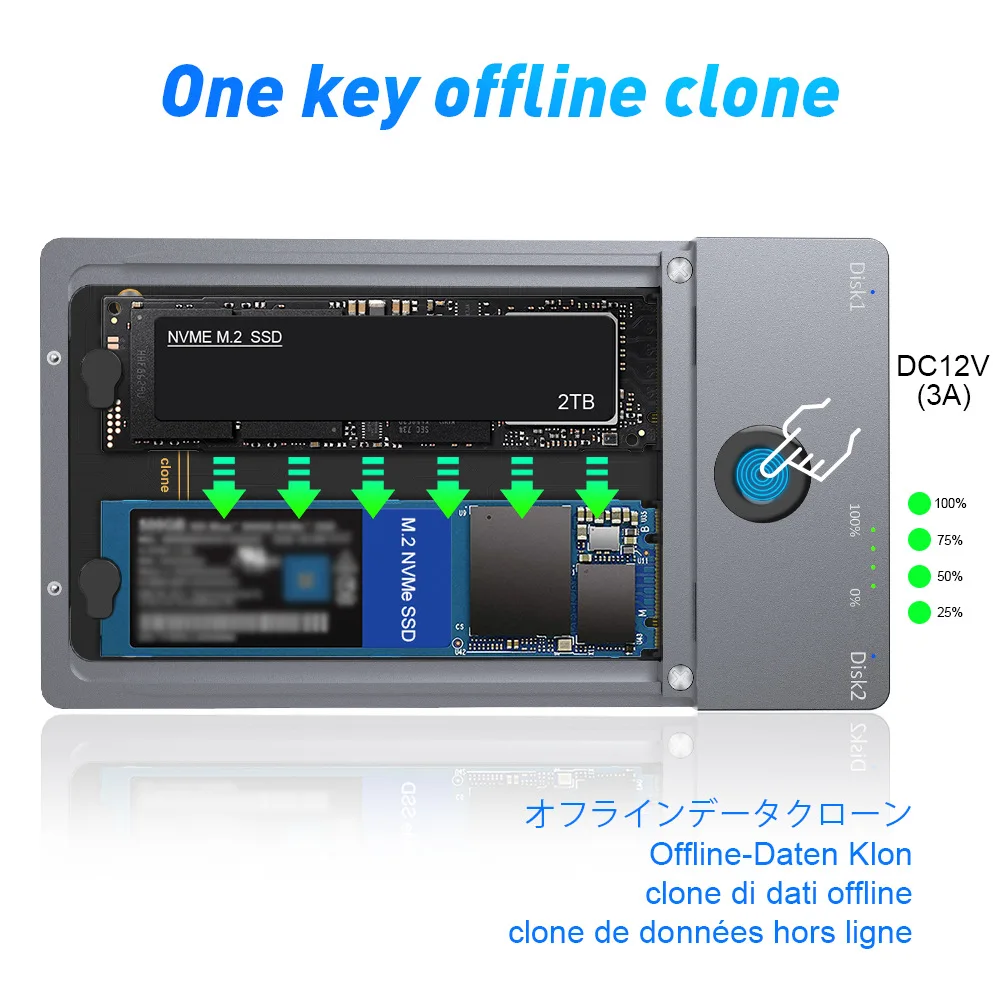 New Nvme HDD Enclosure M.2 , Dual HDD Enclosure Positions, Support Offline Copy Of Solid State Hard disk box USB3.1 GEN 2（10Gbps