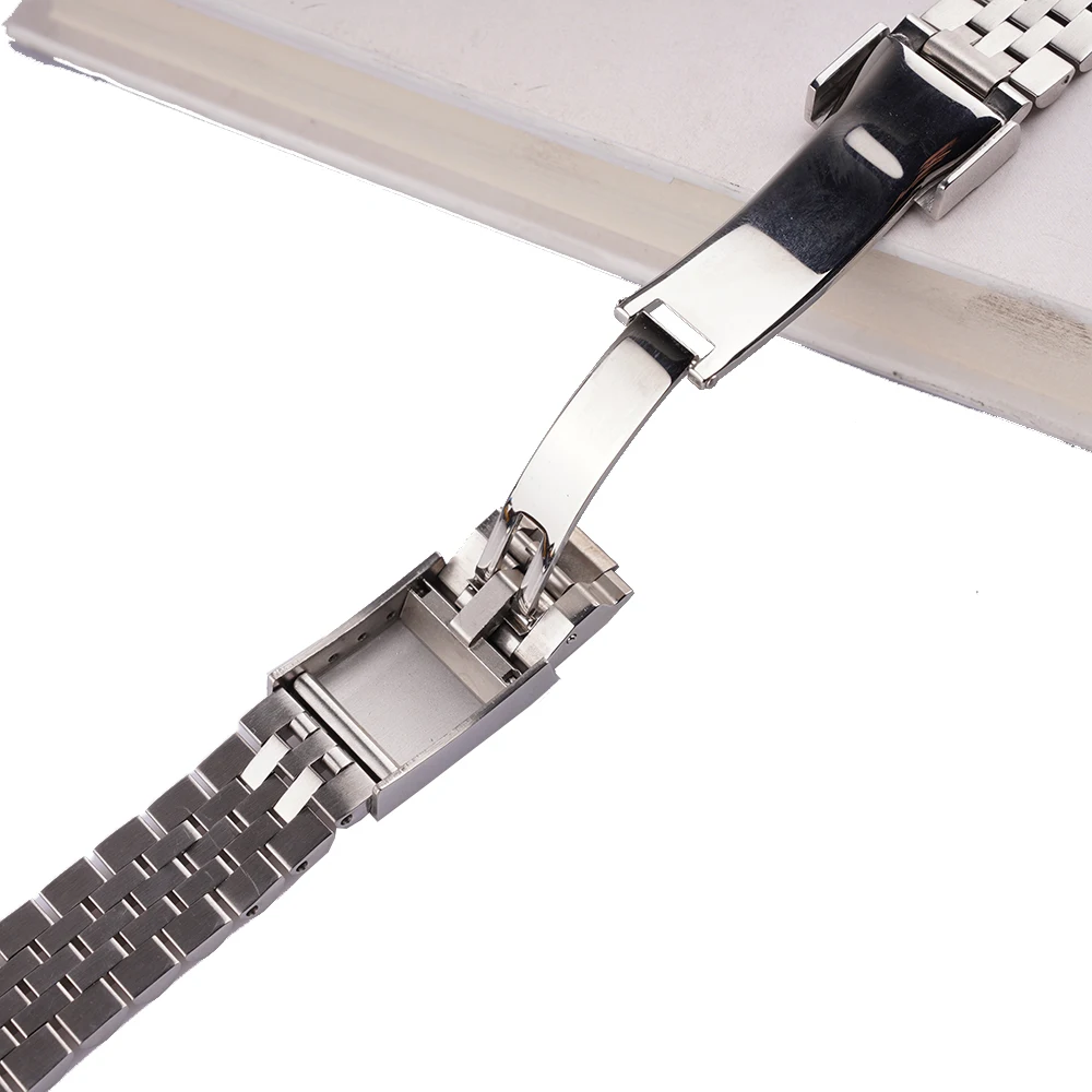 CARLYWET 22mm Silver Stainless Steel Replacement Wrist Watch Band Strap Bracelet Jubilee with Oyster Clasp For Seiko