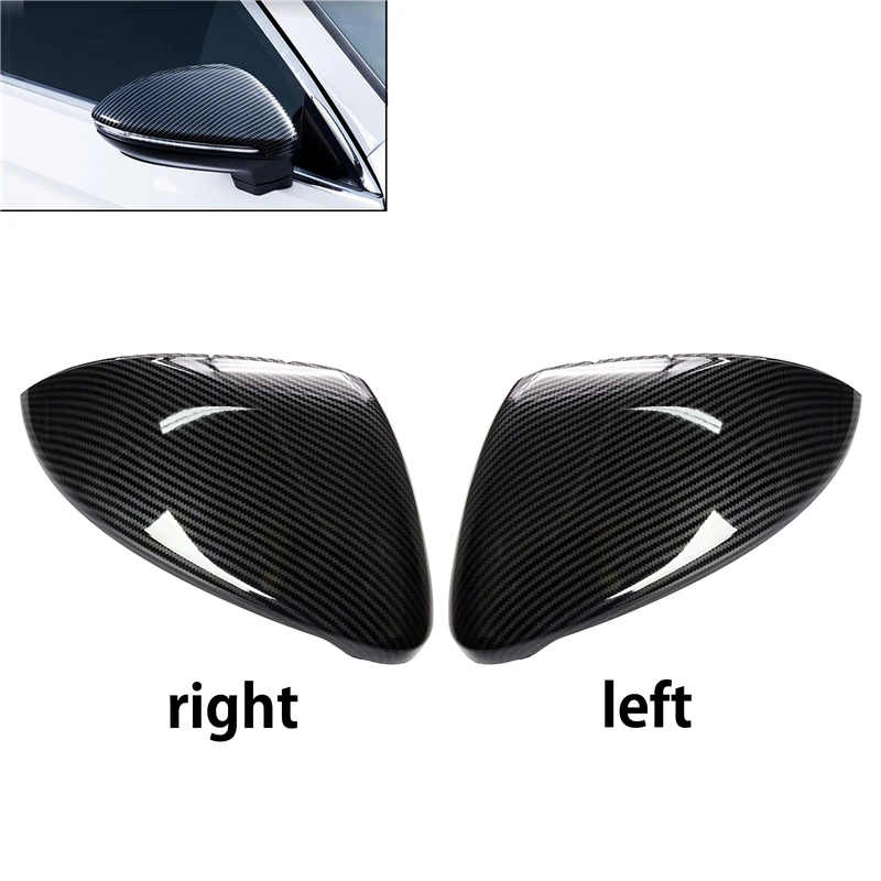 1 Pair Left & Right Car Rearview Mirror Covers Black Carbon Fiber Pattern Caps Parts For VW Golf MK7 7 7.5 GTI R GTD 2013-2020