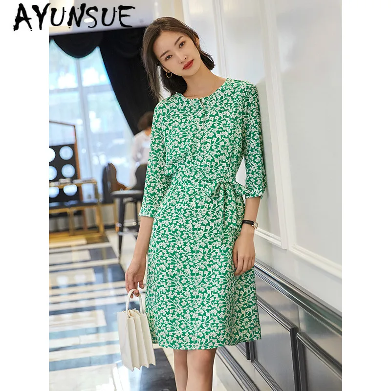 Real Silk Dress Summer Dress Women Korean Vintage Beach Dress Elegant Party Dresses Woman Vestidos Ropa Mujer CL0383 YY2802