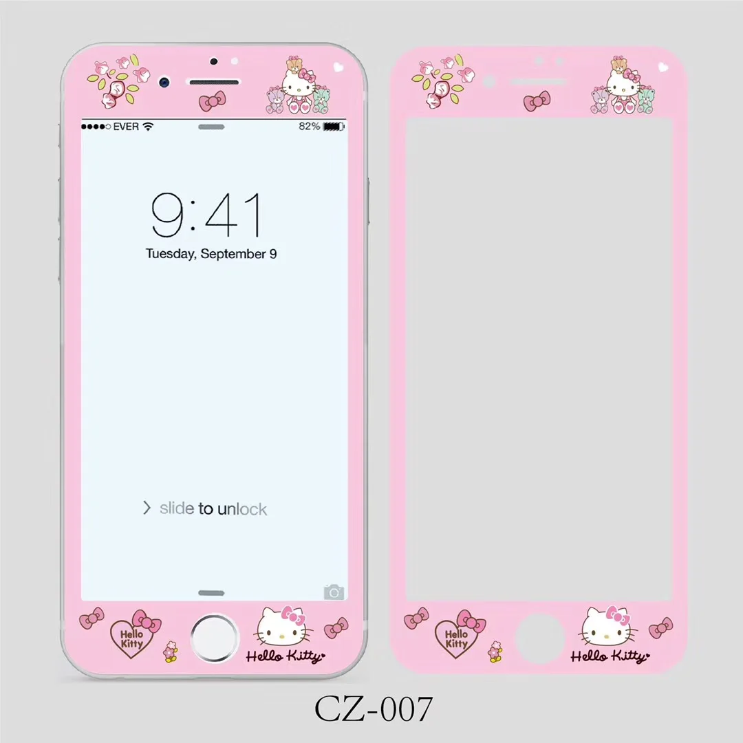 Cute Hello Kitty Cat Pattern Tempered Glass 3D Soft Edge Screen Protector For iPhone 6 6S 7 8 Plus 9H Protective Film Pink Girl