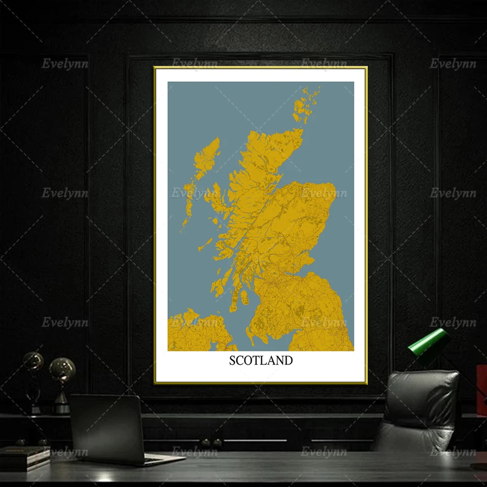 Nordic Poster Scotland Yellow Blue Map Art Print Wall Art Canvas Painting Modular Pictures for Living Room Home Decor Frame Gift