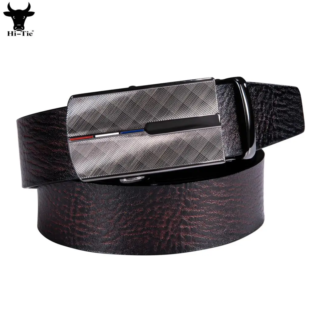 Designer Dark Brown Coffee Genuine Leather Mens Belts Automatic Buckles Ratchet Waistband Belt for Men Dress Jeans Casual Formal