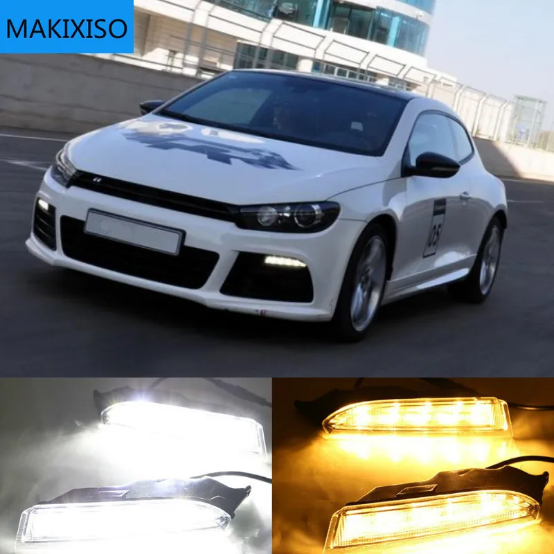 

2pcs For Volkswagen VW Scirocco R 2010 - 2014 LED DRL Daytime Running Light Daylight driving yellow turn Signal lamp