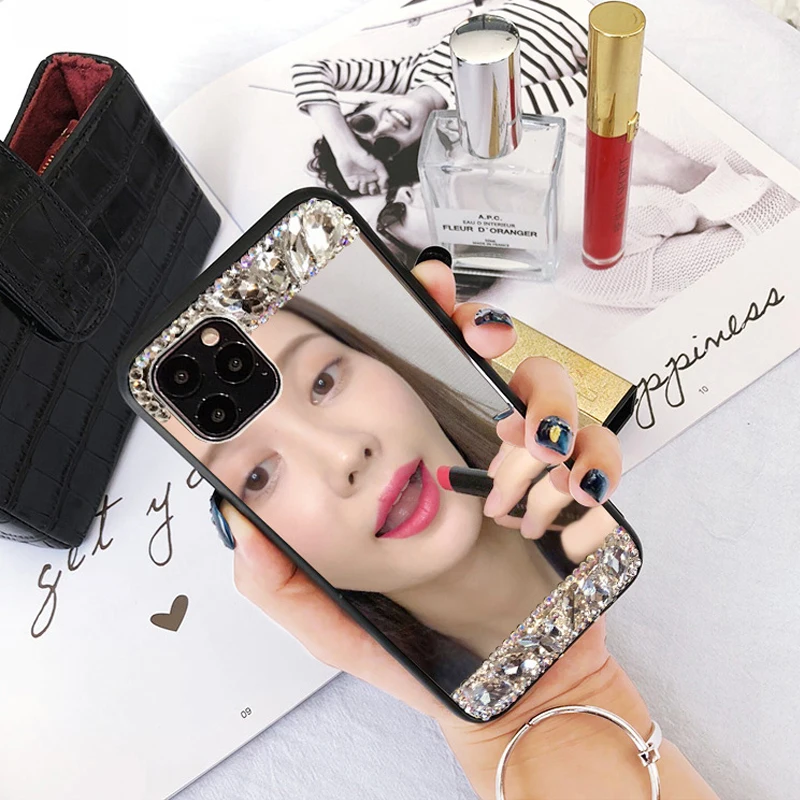 Diamond Mirror Makeup Phone Case For iPhone 17 16 Pro Max Case Luxury Rhinestone For iPhone 15 14 13 12 11 Pro Max XR XS Cover