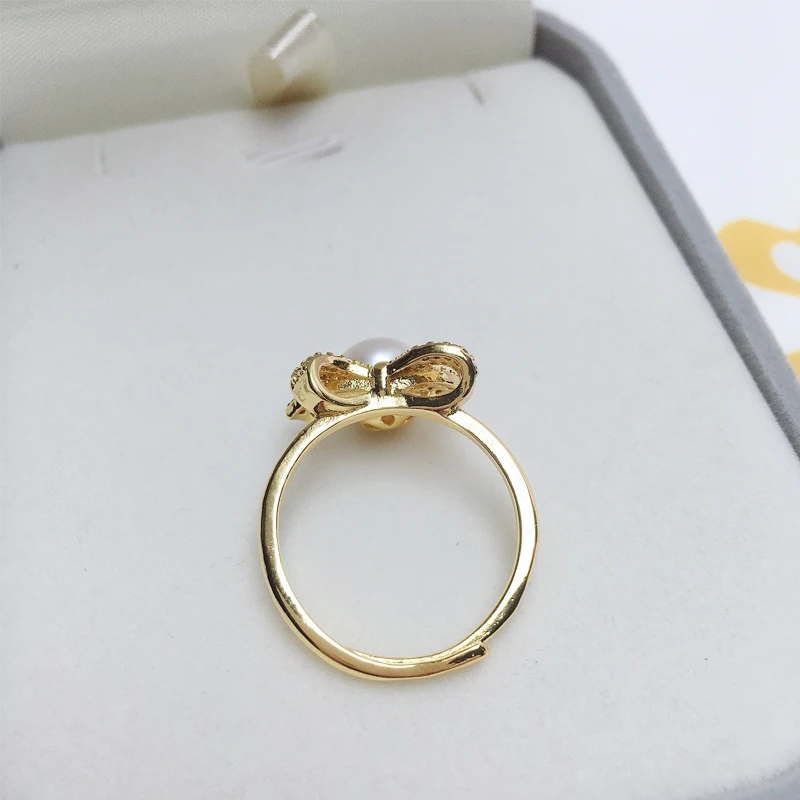 Zhboruini 100% Echte Natuurlijke Parel Ring Nieuwe Ins Persoonlijkheid Prachtige Boog 14K Goud Gild Design Vrouwelijke Meisje Ring Sieraden Voor Vrouw