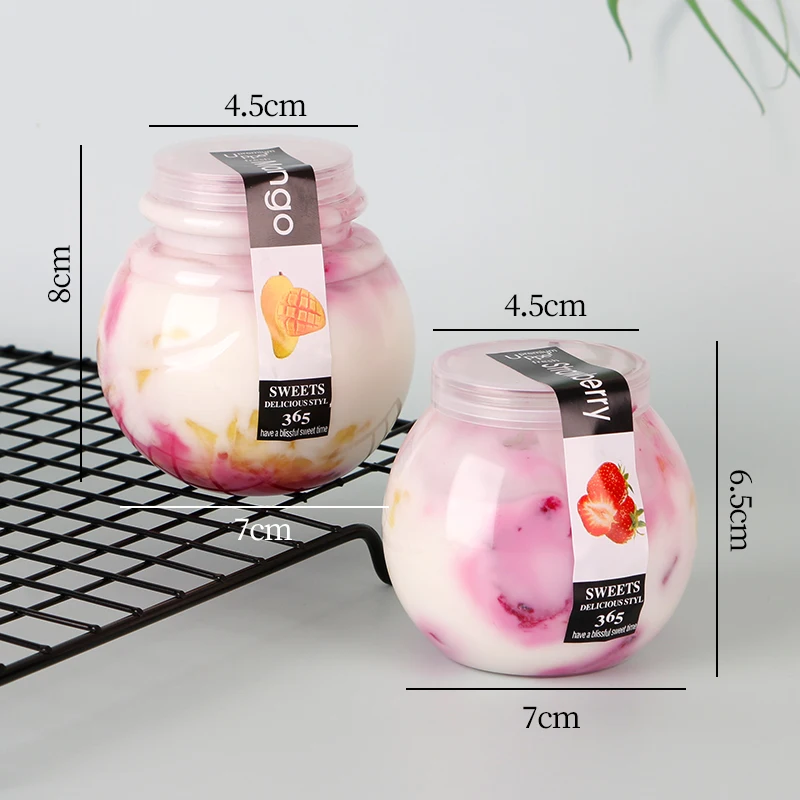 20pcs High qualtiy yogurt bottle PET plastic clear cup ice cream pudding jelly dessert cups party favors cake pastry round boxes