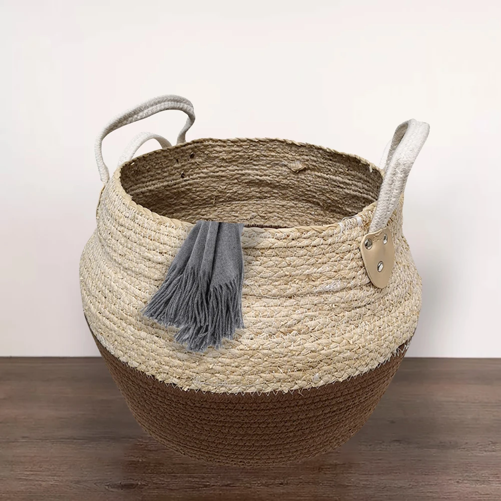 Durable Woven Storage Basket Desktop Storage Box Snack Toy Straw Storage Box with handle cesta mimbre decoracion #CW