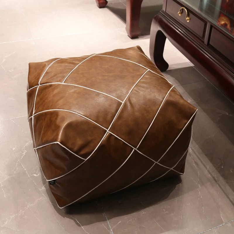 

Moroccan PU Leather Pouf Ottoman Square Futon Footstool Home Tatami Unstuffed Cushion Sofa Bean Bag Ins Living Room Decor Craft